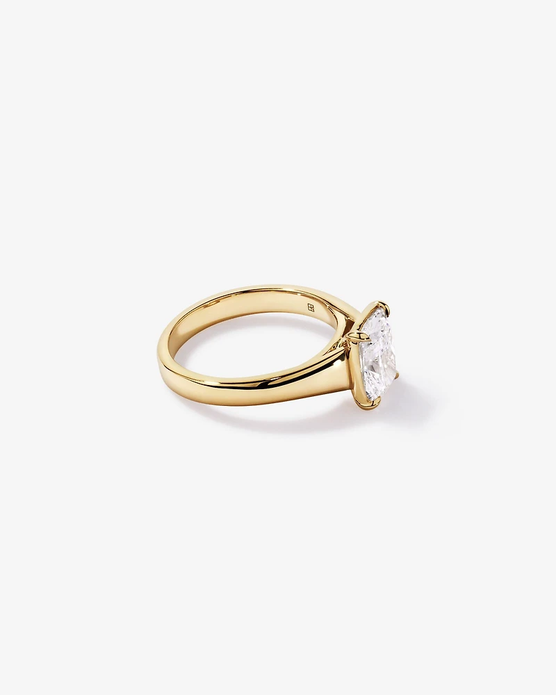 Carat Laboratory-Grown Elongated Cushion Diamond Solitaire Four Claw with Low Set Bezel Engagement Ring in 14kt Yellow Gold