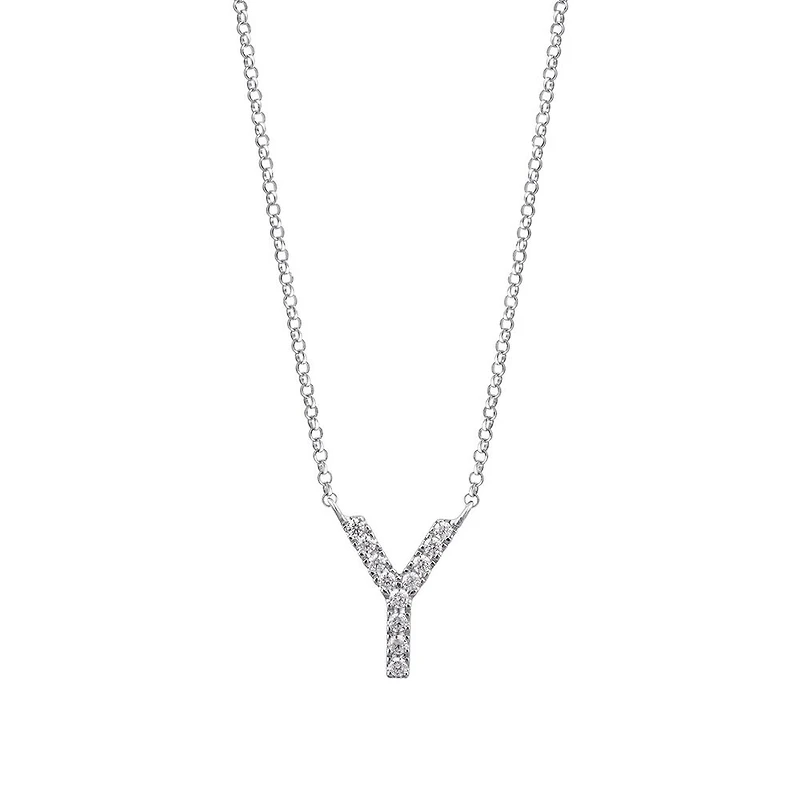 Y Initial Necklace with 0.10 Carat TW of Diamonds in 10kt White Gold