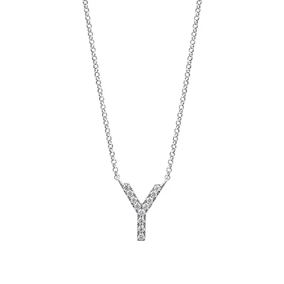 Y Initial Necklace with 0.10 Carat TW of Diamonds in 10kt White Gold