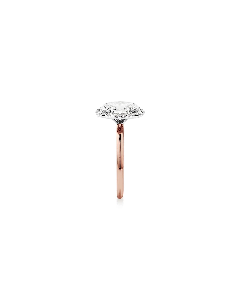 Bague de fiançailles en halo de diamants cultivés en laboratoire TW de 2,34 carats en or rose et blanc 14 carats