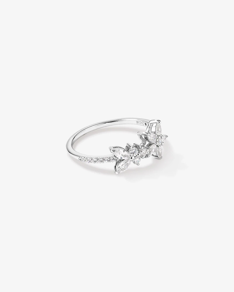 Floral Pavé Ring with Cubic Zirconia Sterling Silver