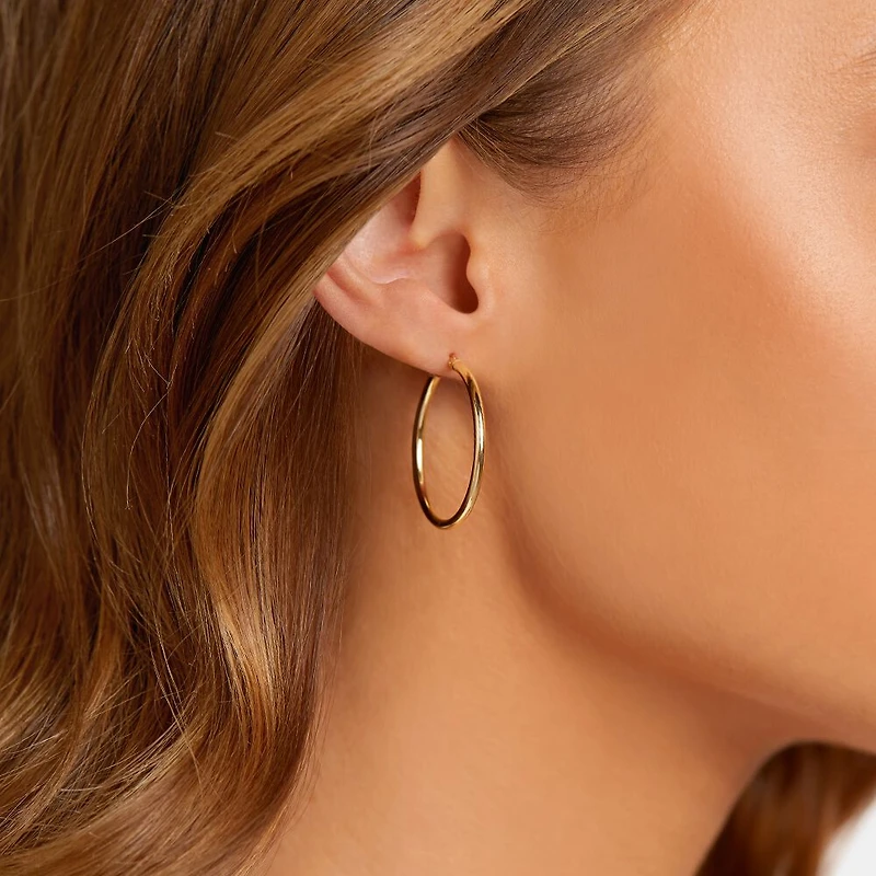 25mm Round Hoop Earrings 10kt Yellow Gold