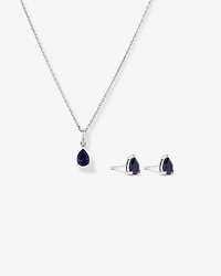 Ensemble pendentif et boucles d'oreilles clous en saphir créé taille poire en argent sterling