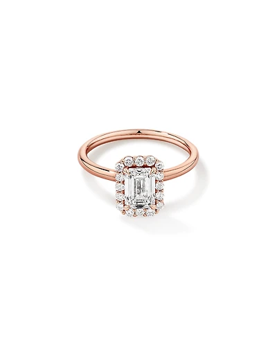 Carat TW Emerald Cut Laboratory-Grown Diamond Halo Engagement Ring in 14kt Rose Gold