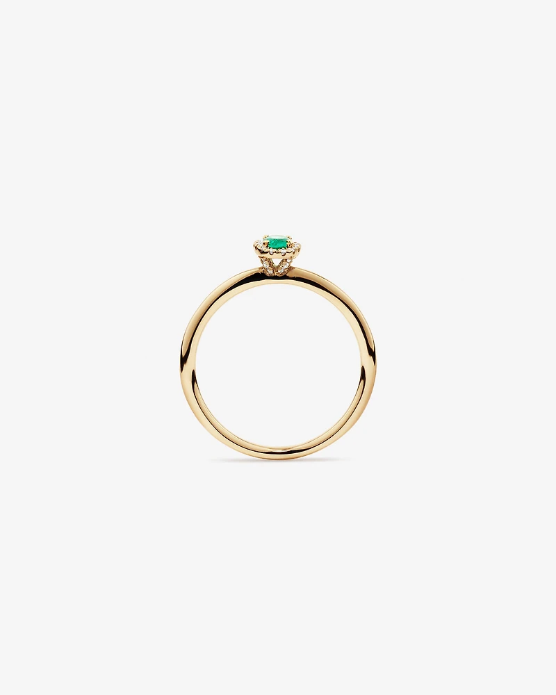Bague Halo en Pierre Précieuse Émeraude Verte Taille Ovale et 0,08 Carat TW Diamant en Or Jaune 10 kt