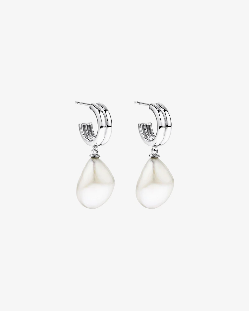 Boucles d’oreilles goutte à deux rangs avec perles baroques d’eau douce cultivées en argent sterling