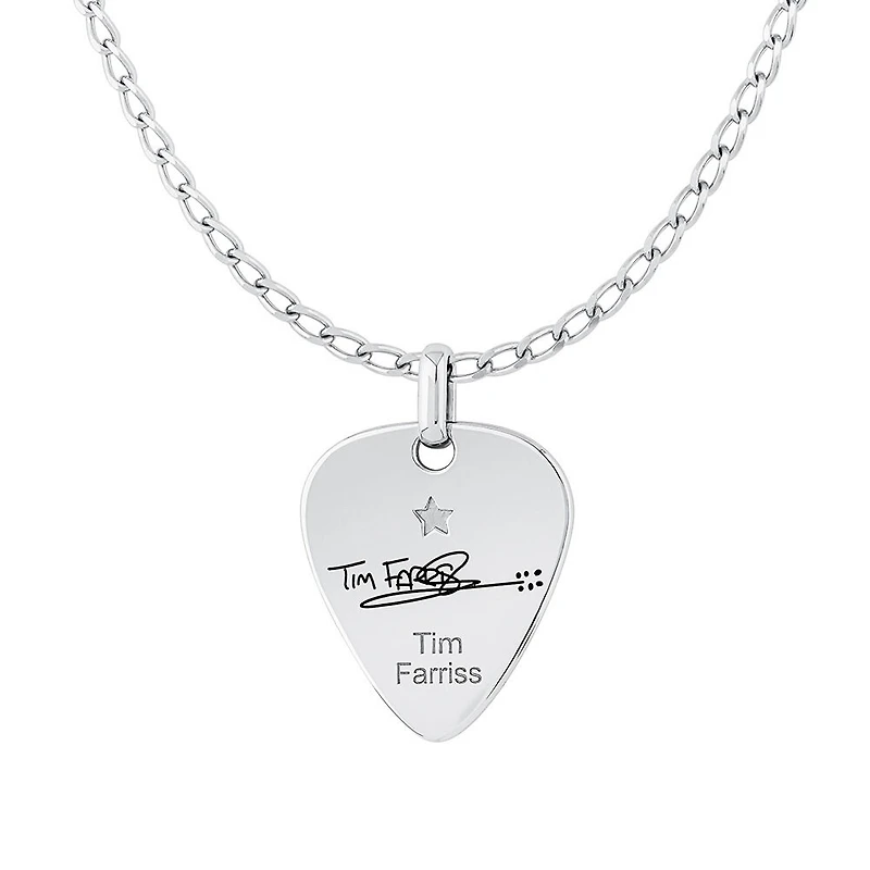 INXS Tim Farriss Engraved Guitar Pick Pendant with Chain in Recycled Sterling Silver