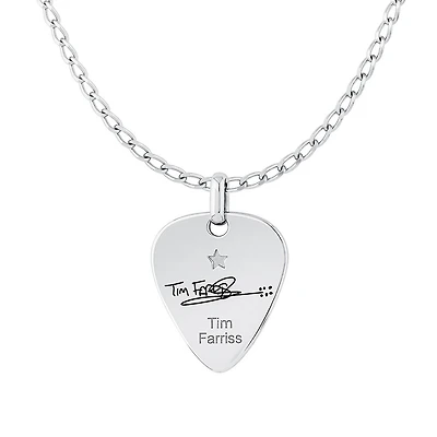 INXS Tim Farriss Engraved Guitar Pick Pendant with Chain in Recycled Sterling Silver