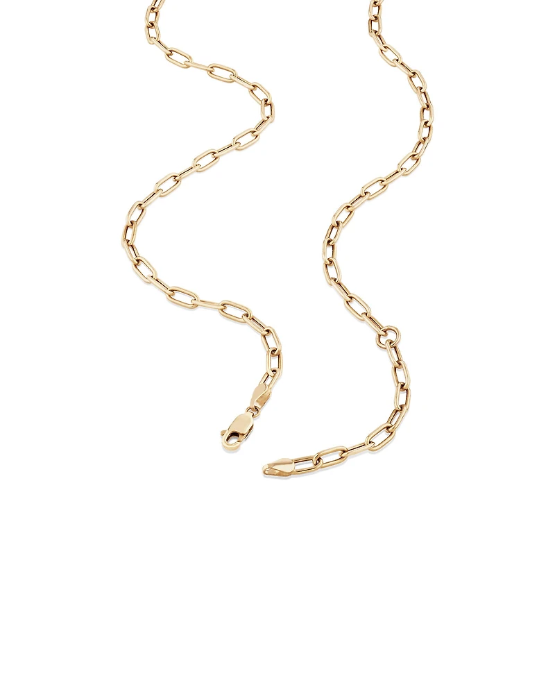 Chaîne à maillons trombone creux en or jaune 10 K de 45 cm, largeur de 3,5 mm