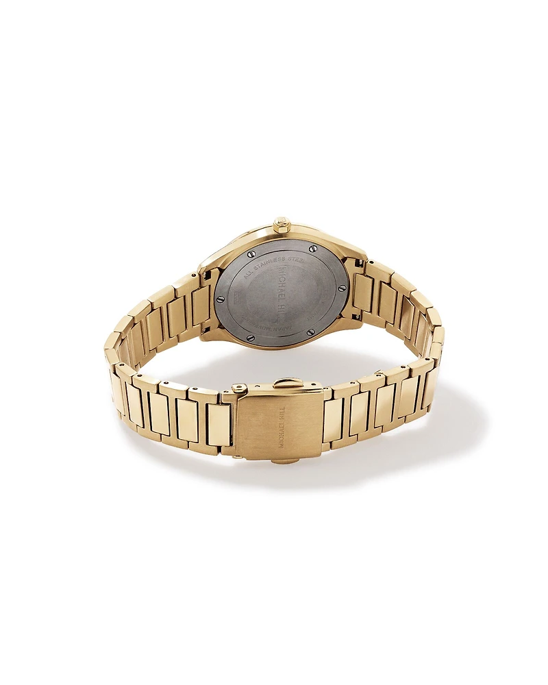 Quartz Watch in Gold Tone with Sunray-Patterned Green Dial