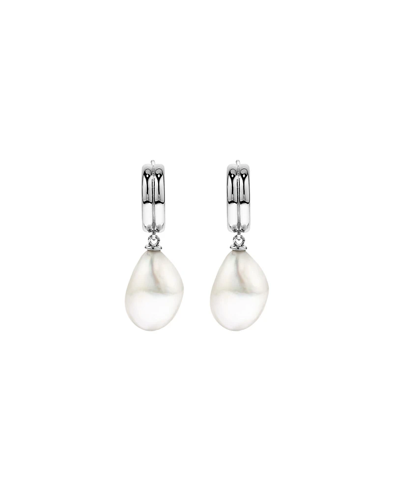 Boucles d’oreilles goutte à deux rangs avec perles baroques d’eau douce cultivées en argent sterling