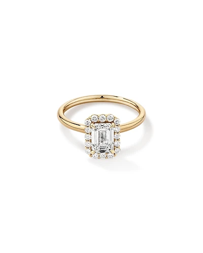 Carat TW Emerald Cut Laboratory-Grown Diamond Halo Engagement Ring in 14kt Yellow Gold