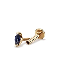 Boucle d'Oreille Hélice avec Dos Plat et Saphir Bleu Taille Marquise en Or Jaune 10 kt