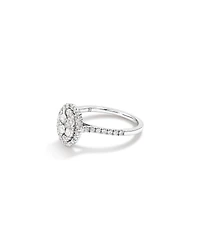0,86 Carat Poids Total Bague De Fiançailles Halo En Diamant En Forme Ovale, En Or Blanc 14 Ct