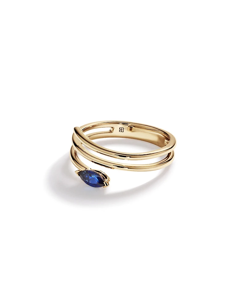 Bague Enveloppante avec Saphir Synthétique Marquise Est-Ouest en Or Jaune 10 carats