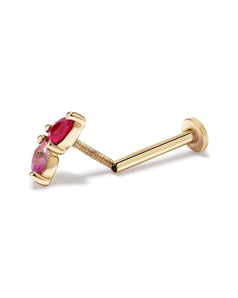 Boucle d’oreille individuelle pour hélix avec saphir rose et rubis en or jaune 10 carats