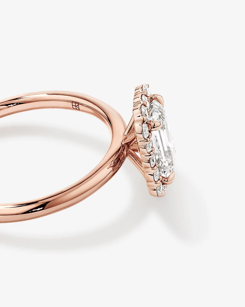 Carat TW Emerald Cut Laboratory-Grown Diamond Halo Engagement Ring in 14kt Rose Gold