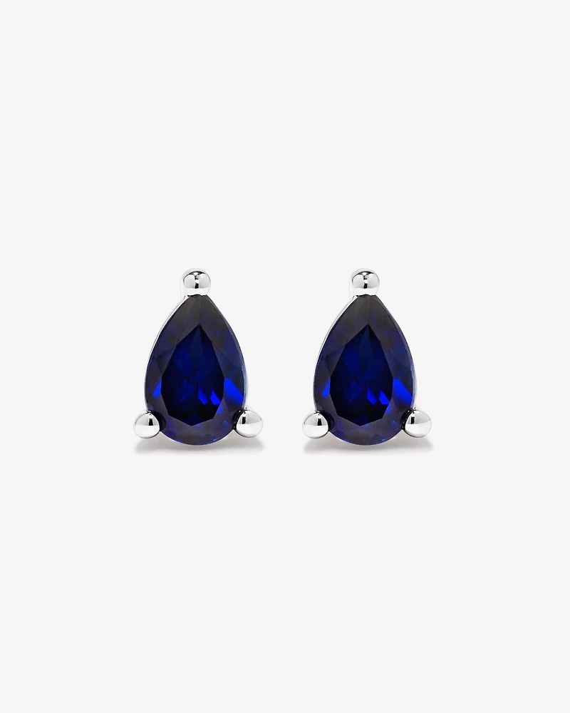 Ensemble pendentif et boucles d'oreilles clous en saphir créé taille poire en argent sterling
