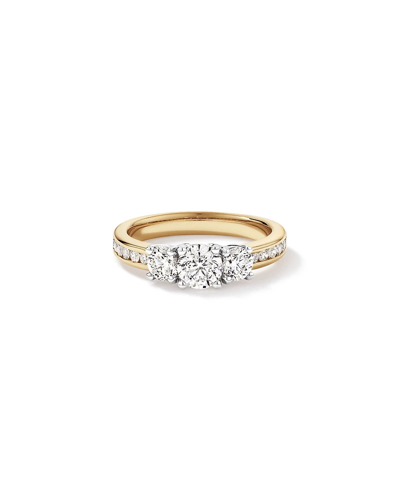 1.50 Carat TW 3 Stone Signature 101 Diamond Ring in 14kt Yellow and White Gold