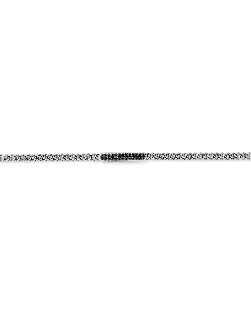Bracelet micro maille gourmette pour homme avec 0,30 carat de diamants noirs en argent sterling