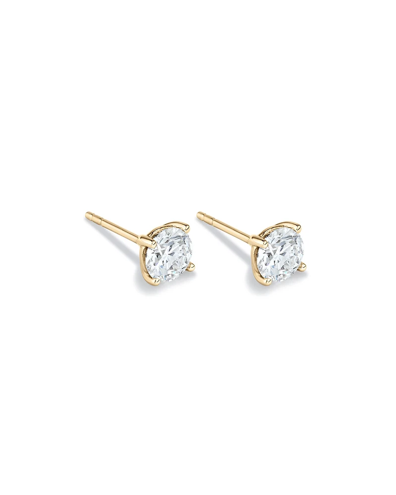 Boucles d’oreilles solitaires en diamant cultivées laboratoire TW de 1,00 carat or jaune 14 carats
