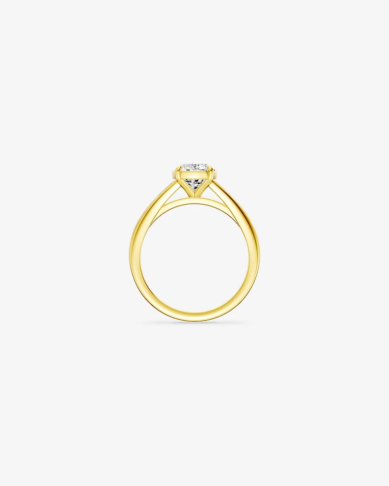 Carat Laboratory-Grown Elongated Cushion Diamond Solitaire Four Claw with Low Set Bezel Engagement Ring in 14kt Yellow Gold
