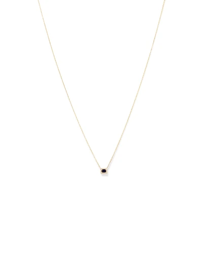 Emerald Cut Blue Sapphire Gemstone and 0.05 Carat TW Diamond Halo Necklace in 10kt Yellow Gold