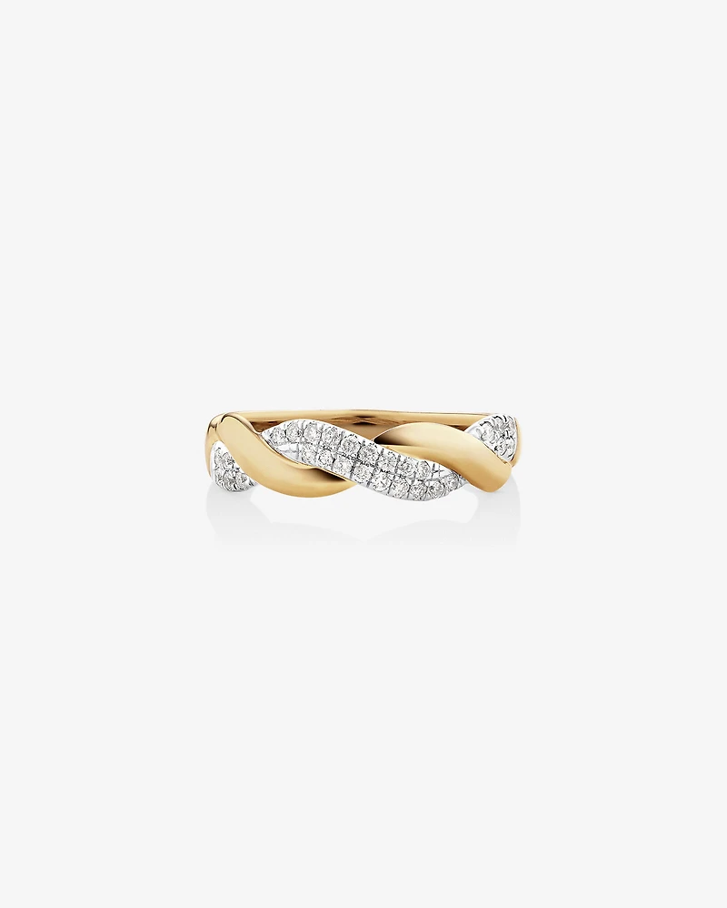 Bague torsadée en or jaune 10 K avec diamants totalisant 0,20 ct
