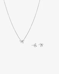 Bow Necklace and Stud Earrings Gift Set with Cubic Zirconia in Sterling Silver