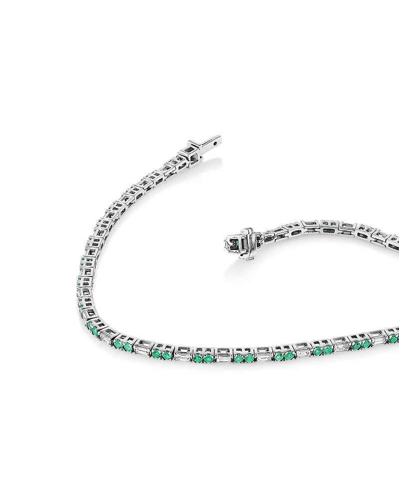 Emerald & Diamond Dot Dash Tennis Bracelet with 0.62 Carat TW in 10kt White Gold