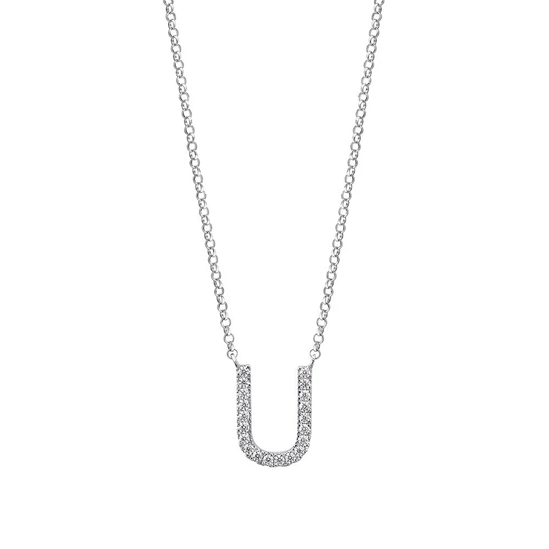 U Initial Necklace with 0.10 Carat TW of Diamonds in 10kt White Gold