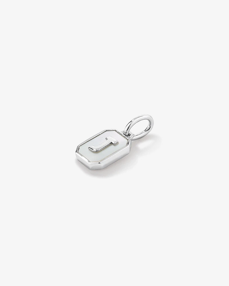 Letter J Mother of Pearl Initial Pendant Sterling Silver