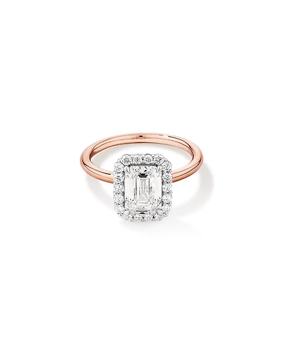 2.34 Carat TW Emerald Cut Laboratory-Grown Diamond Halo Engagement Ring in 14kt White and Rose Gold