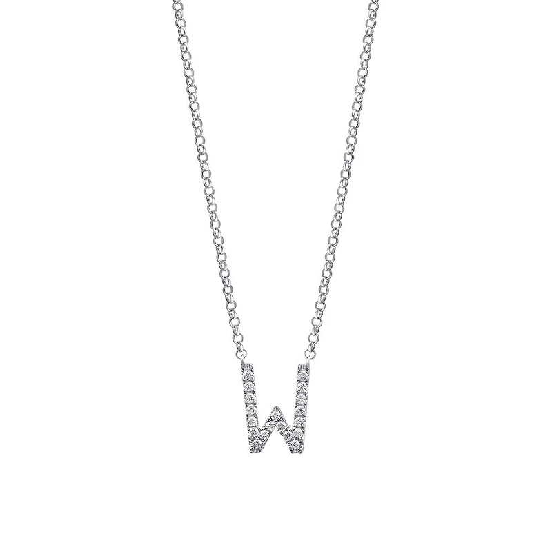 Collier en or blanc 10 K avec pendentif W à diamants totalisant 0,10 ct