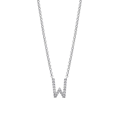 Collier en or blanc 10 K avec pendentif W à diamants totalisant 0,10 ct