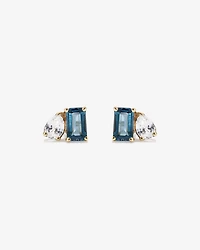Boucles d’oreilles avec saphir blanc taille poire et topaze bleu de Londres taille émeraude en or jaune 10 carats