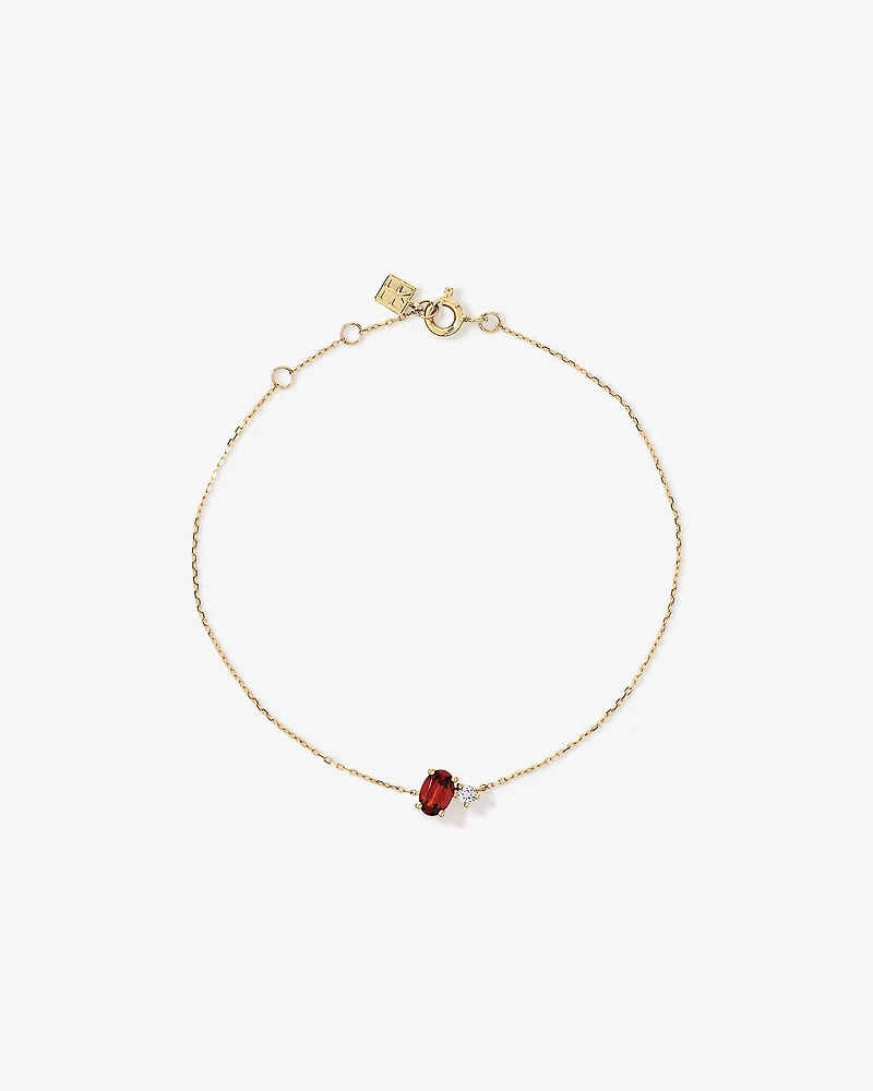 Bracelet avec saphir blanc et grenat ovale en or jaune 10 carats