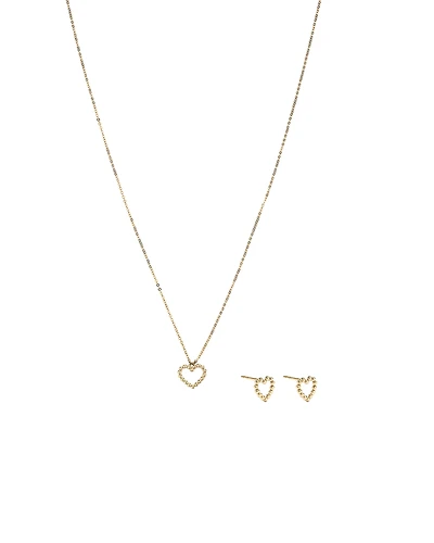 Ensemble pendentif cœur et boucles d’oreilles clous en or jaune 10 carats avec texture perlée