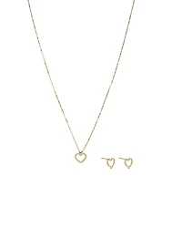 Ensemble pendentif cœur et boucles d’oreilles clous en or jaune 10 carats avec texture perlée