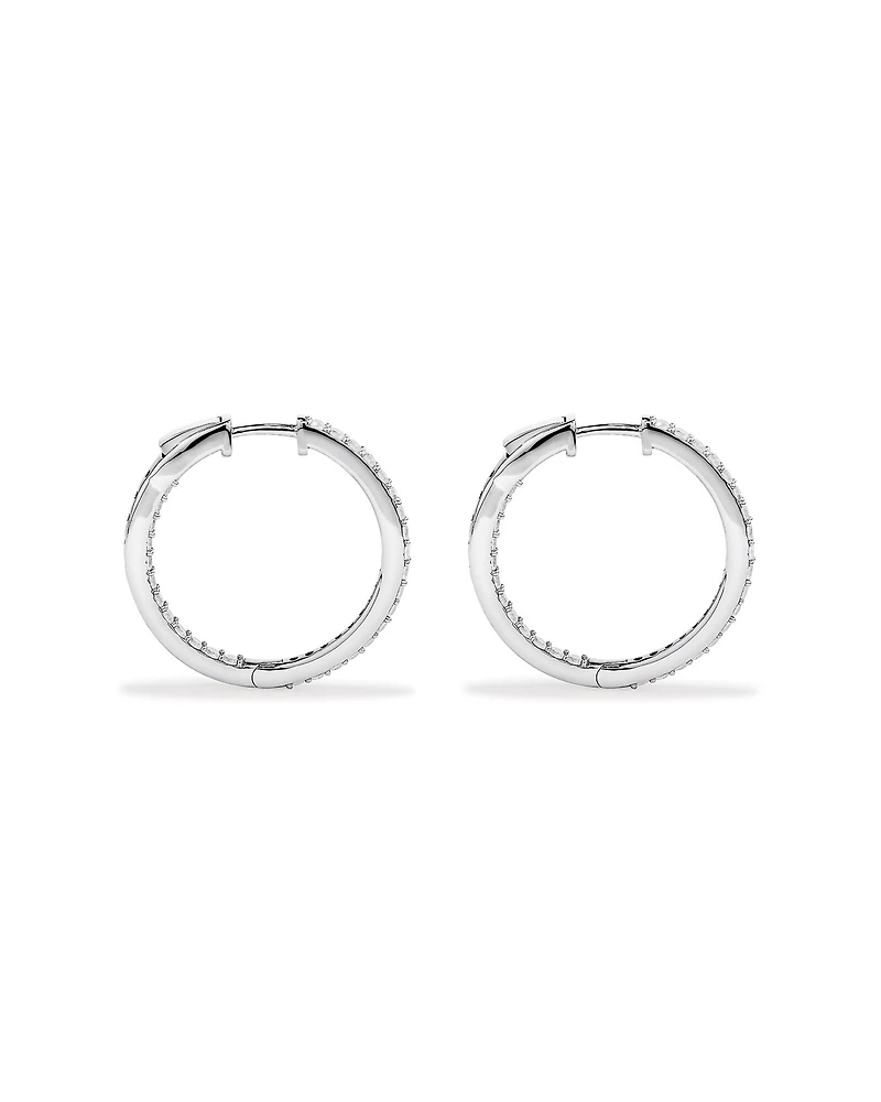 30mm Cubic Zirconia Huggie Hoop Earrings in Sterling Silver