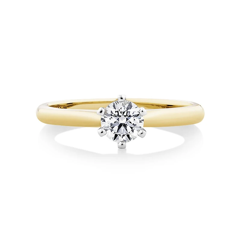 Bague de fiançailles en or jaune et blanc 18 K à diamant solitaire certifié totalisant 0,50 ct