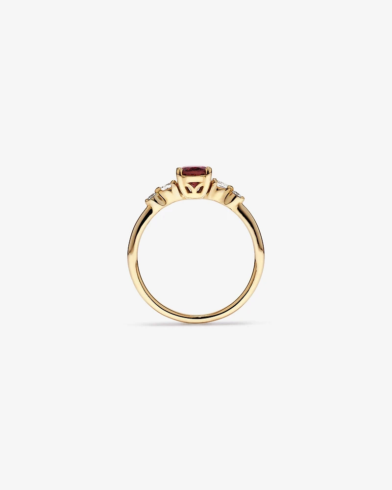 Oval-Cut Pink Tourmaline Scatter Ring with 0.10 Carat TW of Diamonds in 10kt Yellow Gold