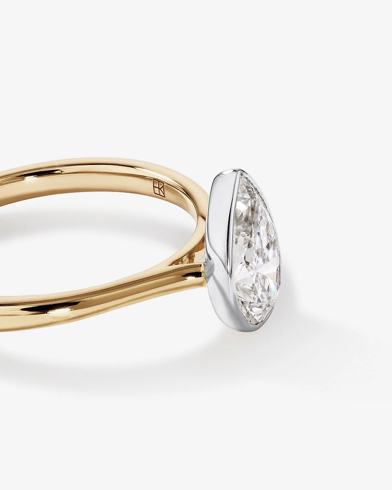 1.25 Carat TW Pear Cut Laboratory-Grown Diamond Solitaire Bezel Set Engagement Ring in 14kt Yellow and White Gold