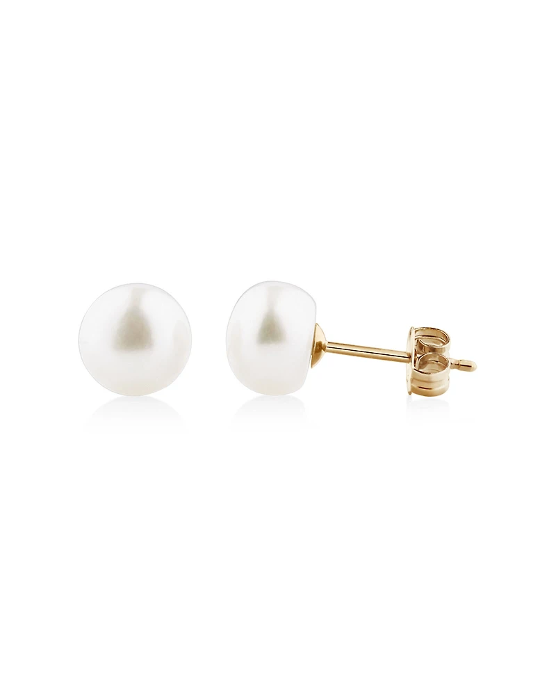 Boutons d'oreilles en or jaune 10 K avec perle d'eau douce de culture ronde de mm