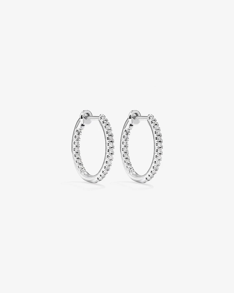 Boucles d'oreilles créoles avec 0,25 carat TW de diamants en or blanc 10 kt