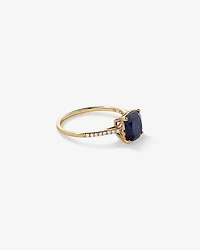 Bague Avec Pierre Précieuse Saphir Créée Bleue De Taille Coussin Et Diamants En Or Jaune 10Ct