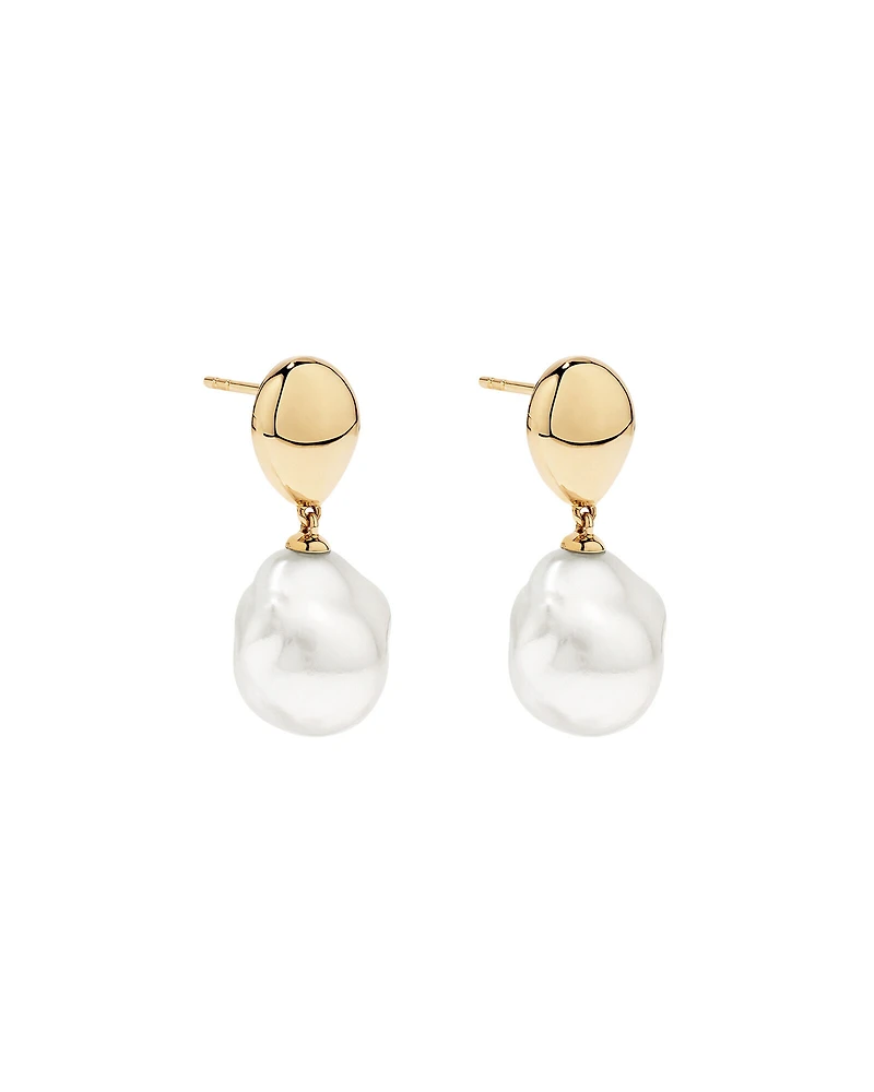 Boucles d’oreilles goutte avec perles baroques d’eau douce cultivées en or jaune 10 carats