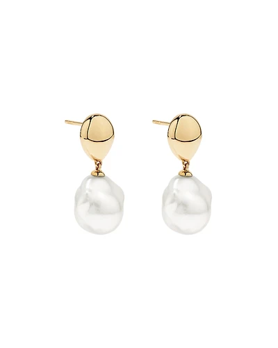Boucles d’oreilles goutte avec perles baroques d’eau douce cultivées en or jaune 10 carats