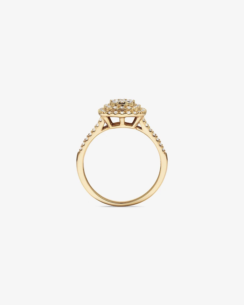 0.65 Carat TW Cushion Cluster Halo Diamond Ring in 10kt Yellow Gold