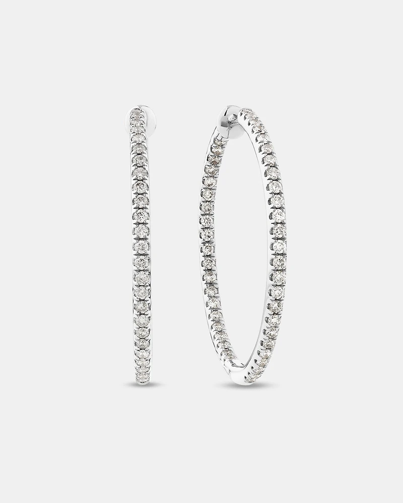 Boucles d'oreilles créoles avec 1,00 carat TW de diamants en or blanc 10 kt